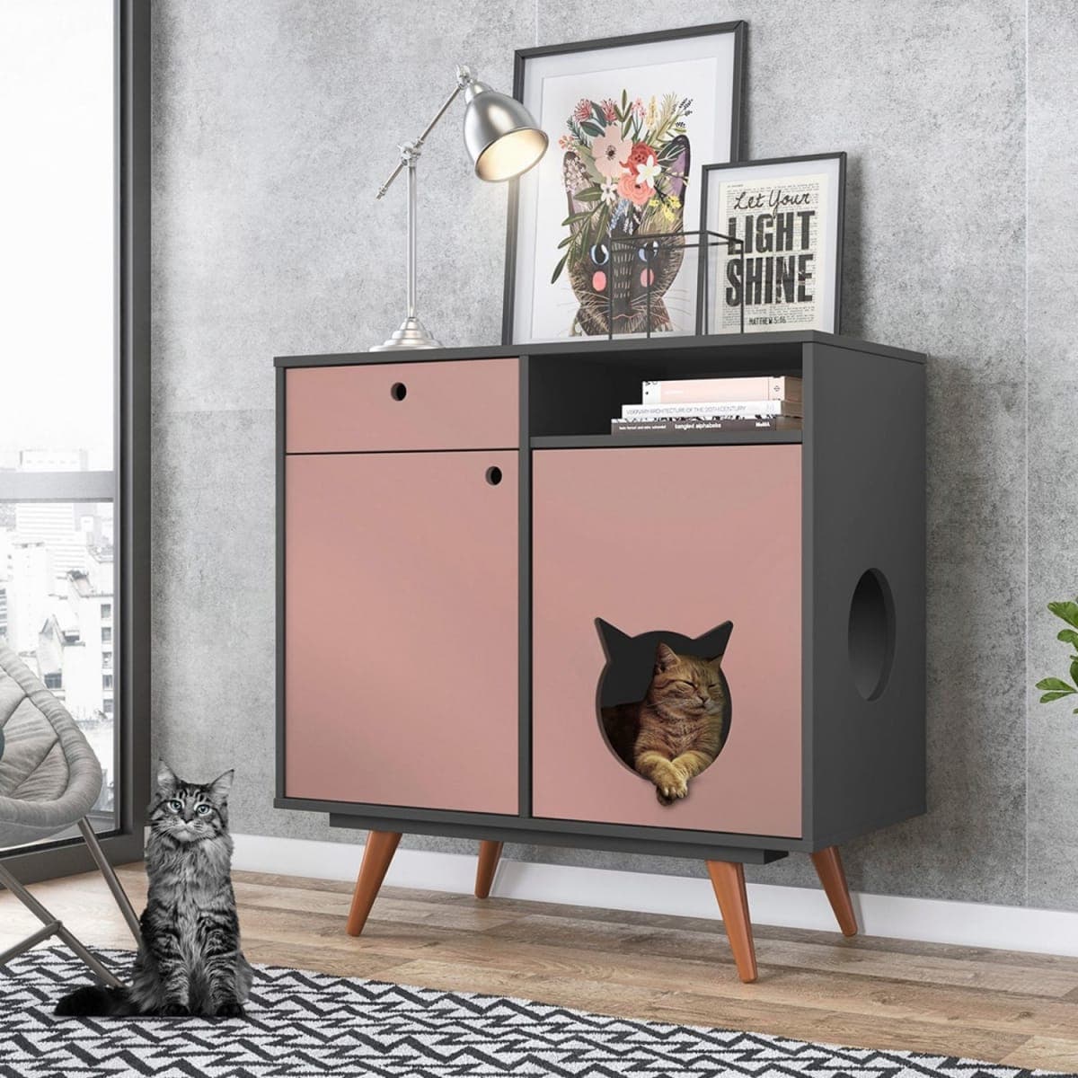 Aparador Pet Retro Gato Grafito Rosa